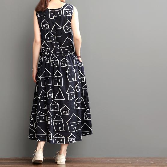 Smiling house black cotton sundresses plus size casual maxi dress sleeveless - Omychic