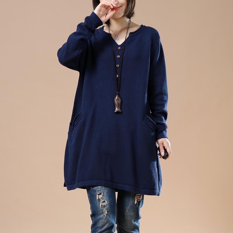 Soft navy pullover knit dresses - Omychic