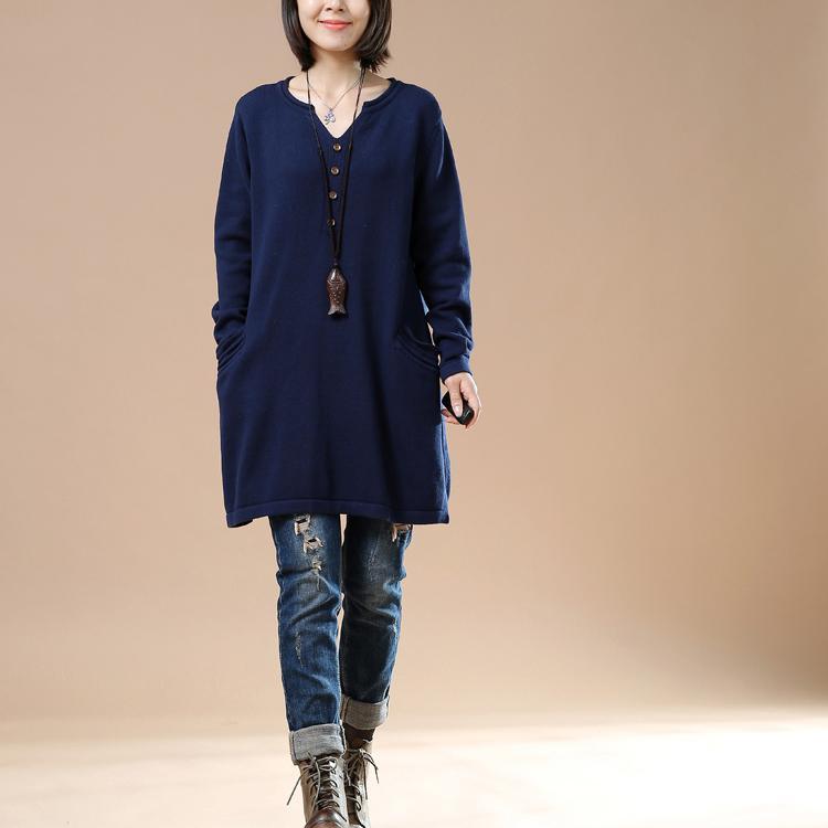 Soft navy pullover knit dresses - Omychic