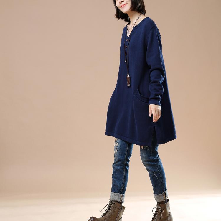 Soft navy pullover knit dresses - Omychic