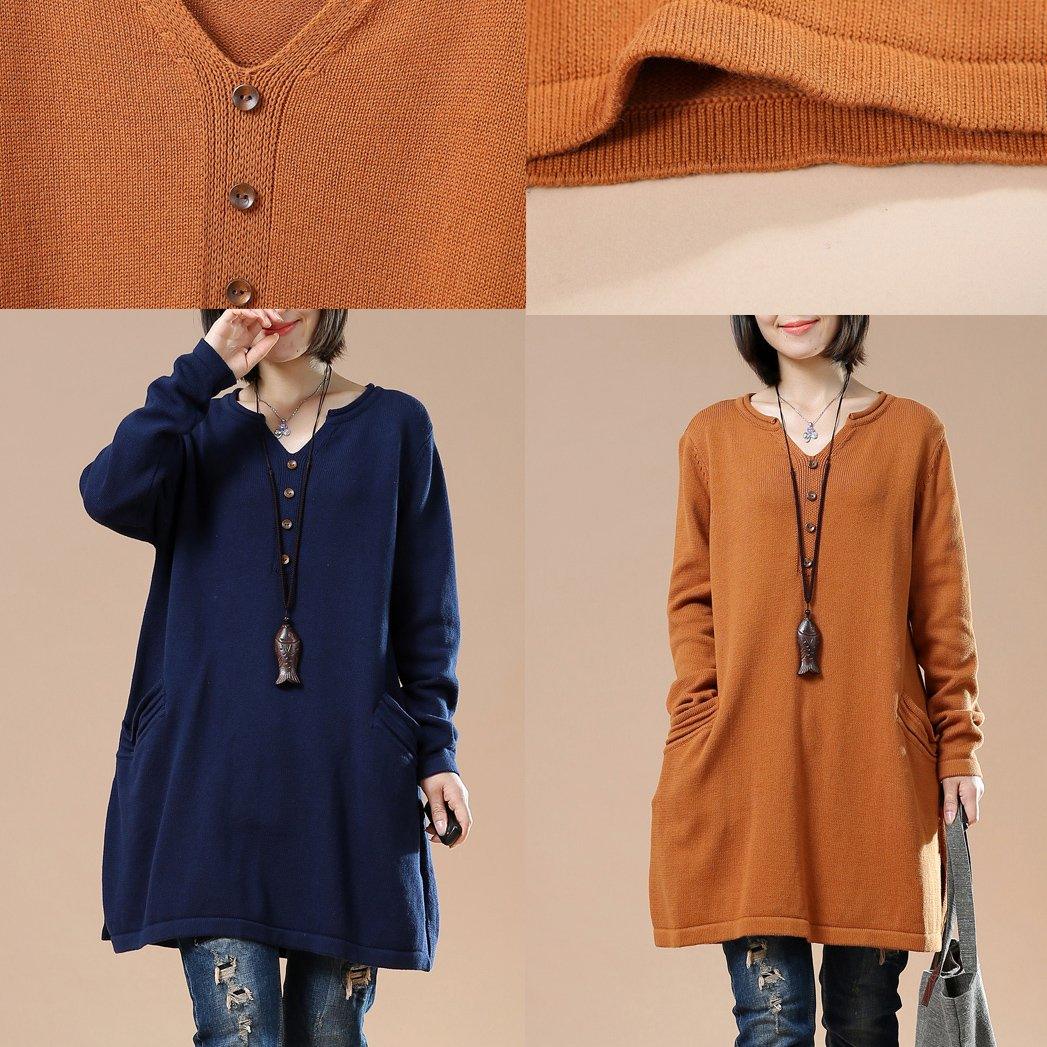 Soft orange sweaters women knit dress - Omychic