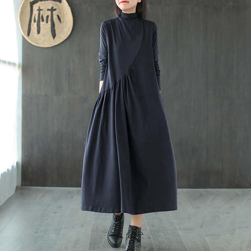 Plus Size Solid Draped High Neck Casual Dress ( Limited Stock) - Omychic