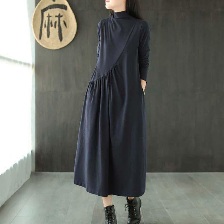 Plus Size Solid Draped High Neck Casual Dress ( Limited Stock) - Omychic