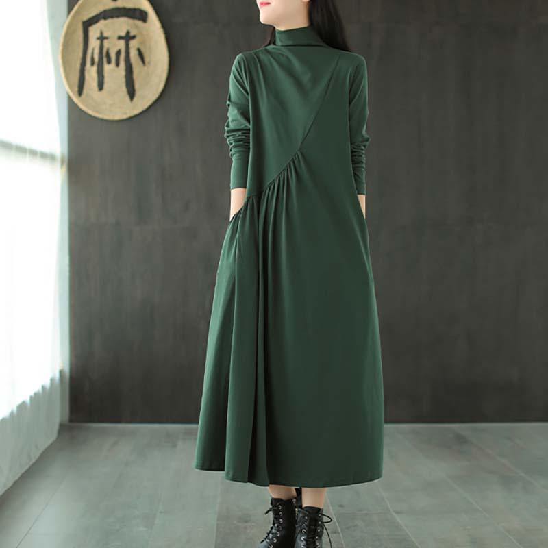 Plus Size Solid Draped High Neck Casual Dress ( Limited Stock) - Omychic