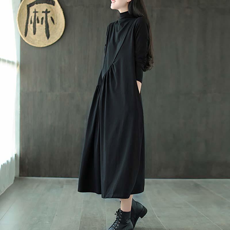 Plus Size Solid Draped High Neck Casual Dress ( Limited Stock) - Omychic