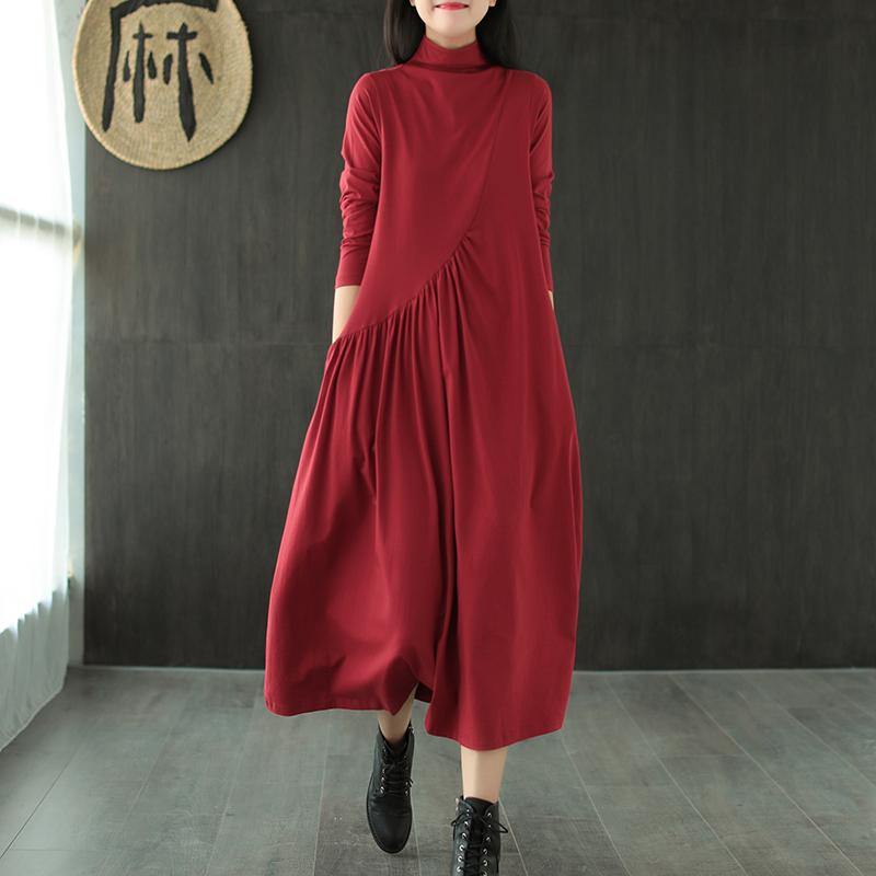 Plus Size Solid Draped High Neck Casual Dress ( Limited Stock) - Omychic