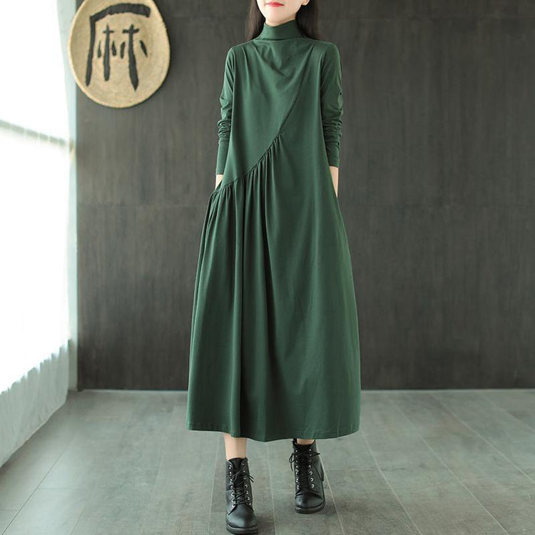 Plus Size Solid Draped High Neck Casual Dress ( Limited Stock) - Omychic