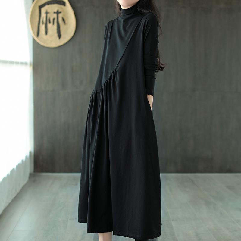 Plus Size Solid Draped High Neck Casual Dress ( Limited Stock) - Omychic