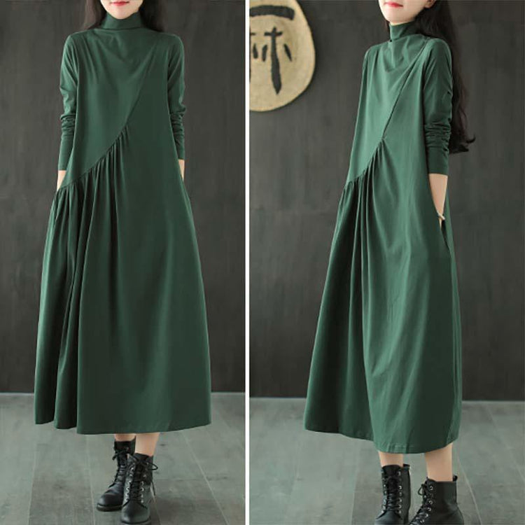 Plus Size Solid Draped High Neck Casual Dress ( Limited Stock) - Omychic