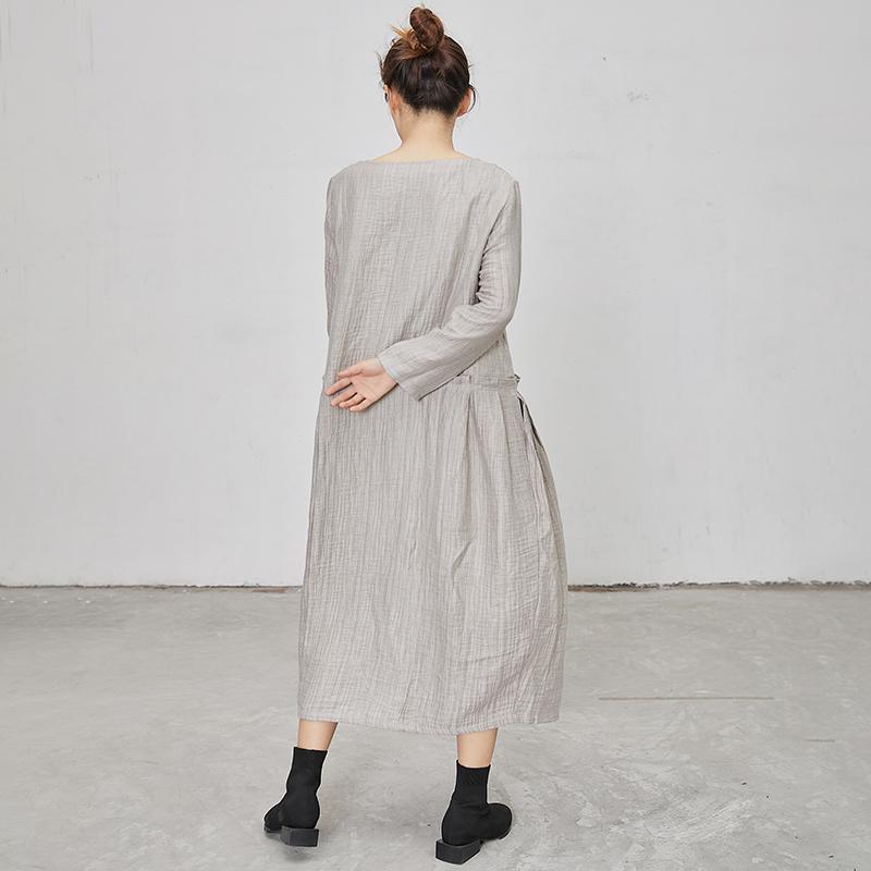 Solid Color Loose Comfortable Long Sleeve Dress - Omychic