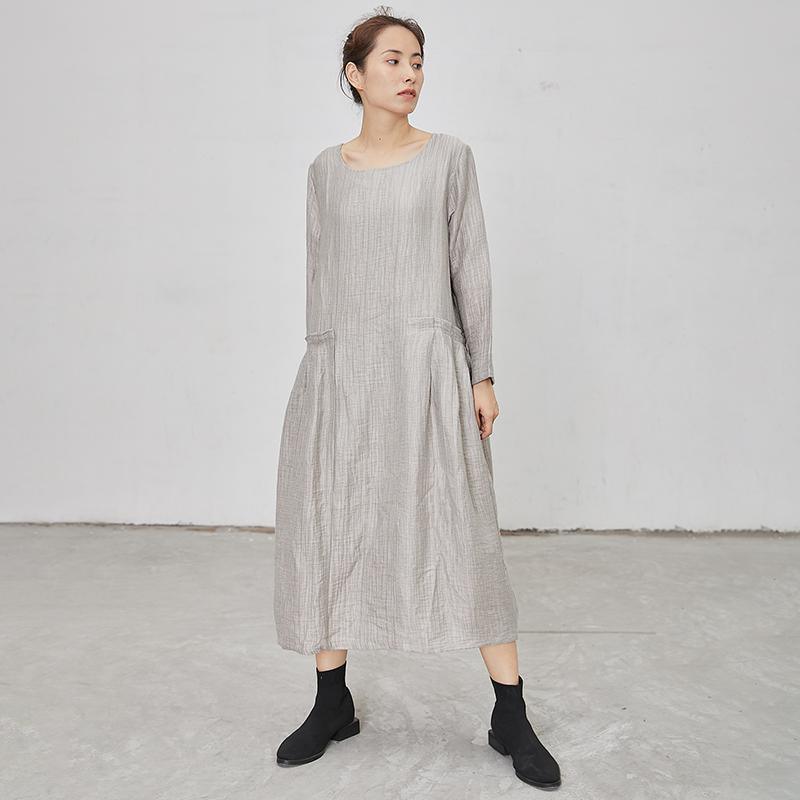 Solid Color Loose Comfortable Long Sleeve Dress - Omychic