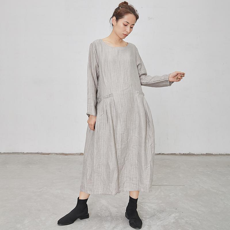 Solid Color Loose Comfortable Long Sleeve Dress - Omychic