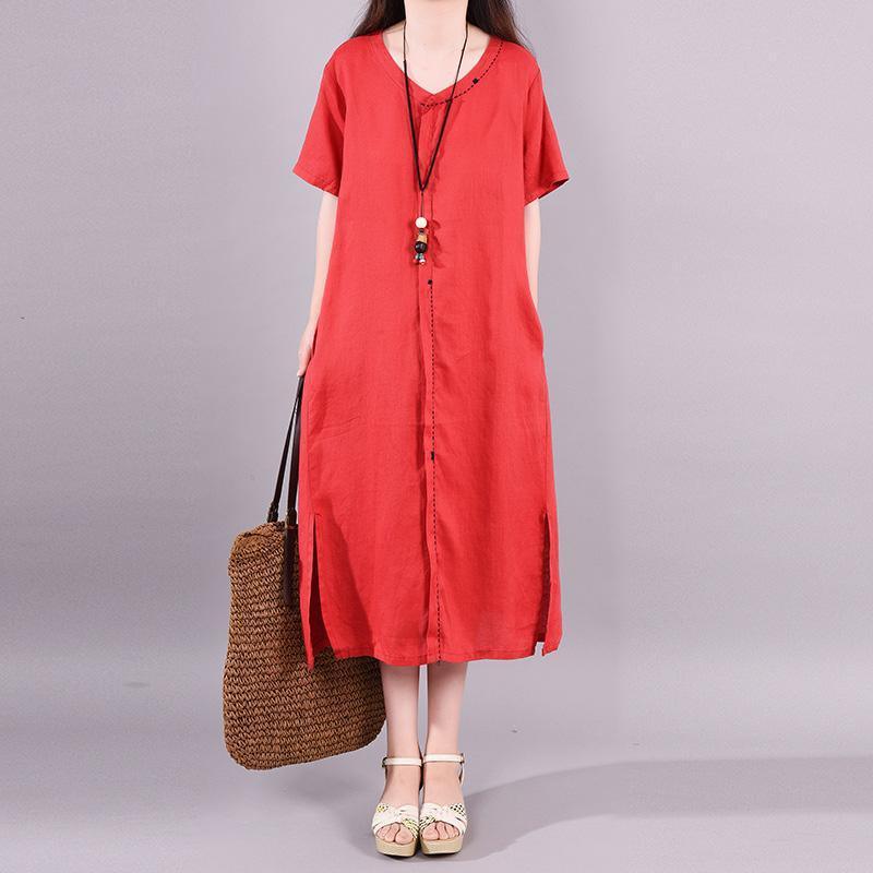 Solid Color Split Hem Casual Midi Dress - Omychic