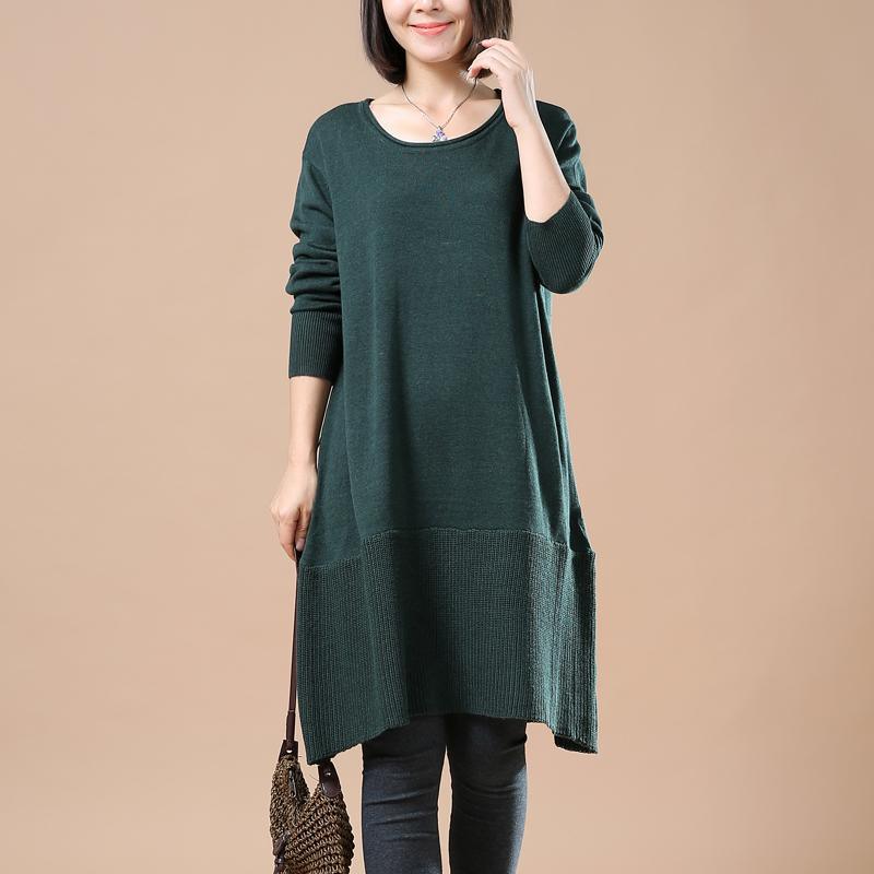 Solid blackish green sweaters knitted dresses - Omychic
