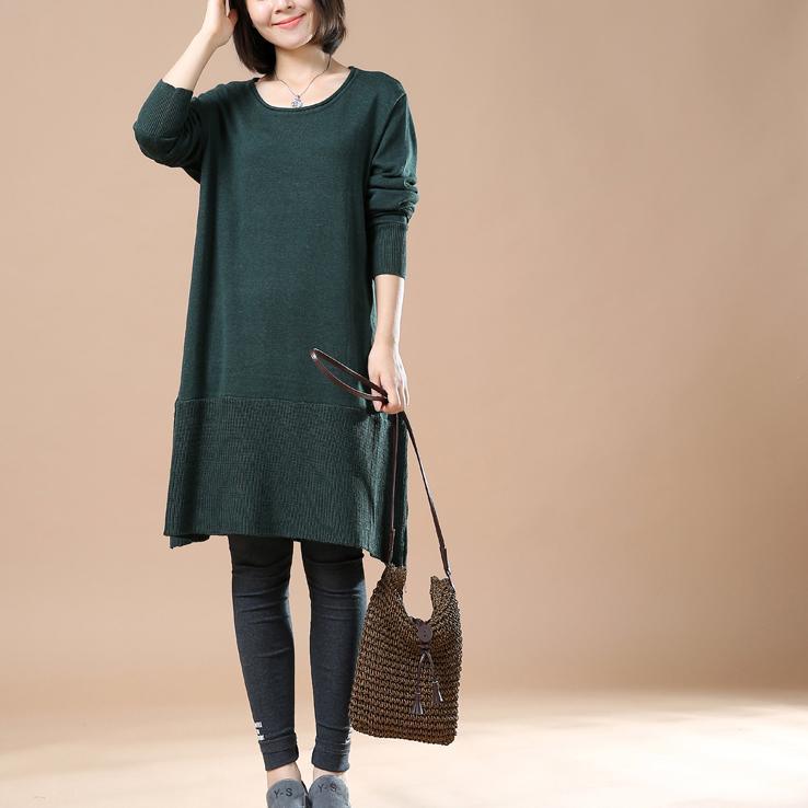 Solid blackish green sweaters knitted dresses - Omychic