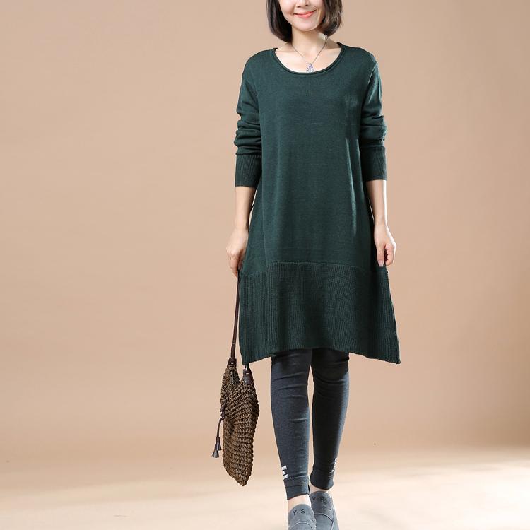 Solid blackish green sweaters knitted dresses - Omychic