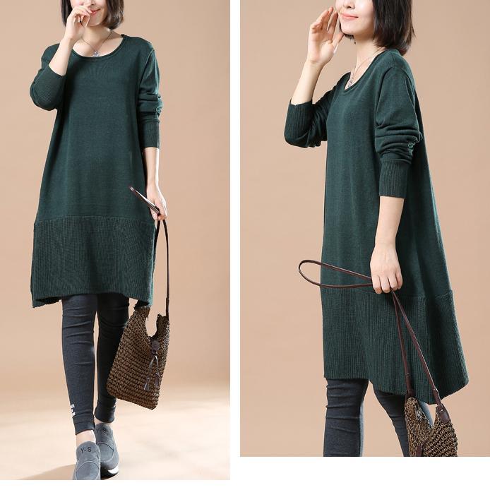 Solid blackish green sweaters knitted dresses - Omychic