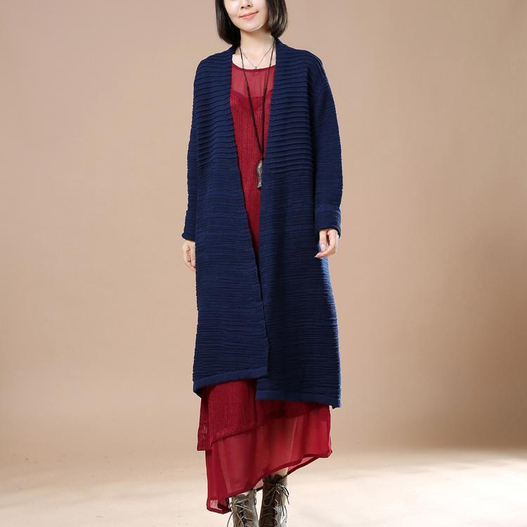 Solid navy knit cardigans oversize sweaters woman - Omychic