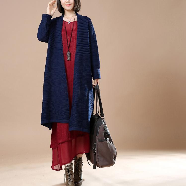 Solid navy knit cardigans oversize sweaters woman - Omychic