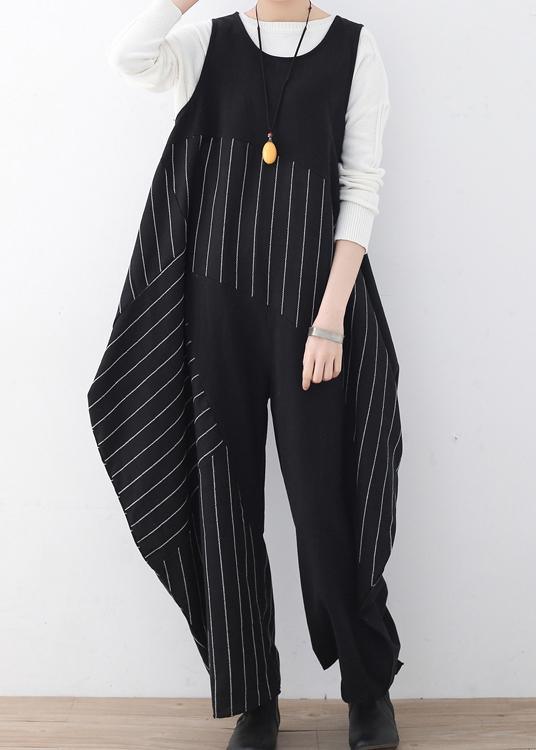 Spring  Summer Cotton Hemp Women Oversized Asymmetric Striped Jumpsuit - Omychic