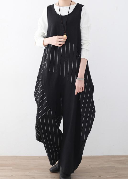 Spring  Summer Cotton Hemp Women Oversized Asymmetric Striped Jumpsuit - Omychic