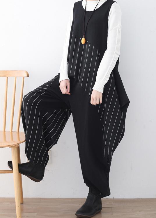 Spring  Summer Cotton Hemp Women Oversized Asymmetric Striped Jumpsuit - Omychic