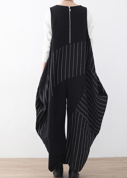 Spring  Summer Cotton Hemp Women Oversized Asymmetric Striped Jumpsuit - Omychic