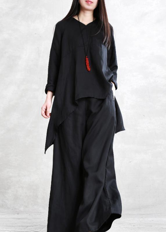 Spring Tencel Suit Black Irregular Ladies Casual Two Pieces