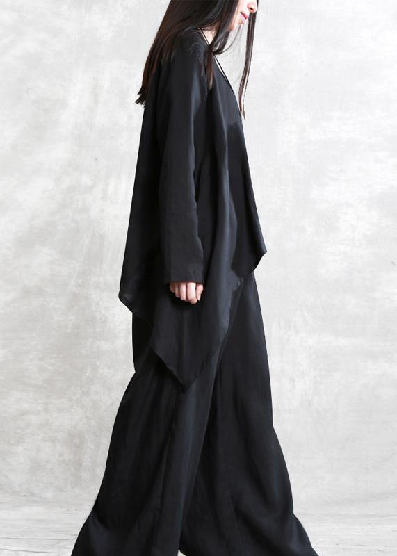 Spring Tencel Suit Black Irregular Ladies Casual Two Pieces