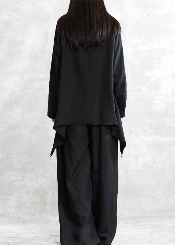 Spring Tencel suit black large size irregular ladies casual two pieces
