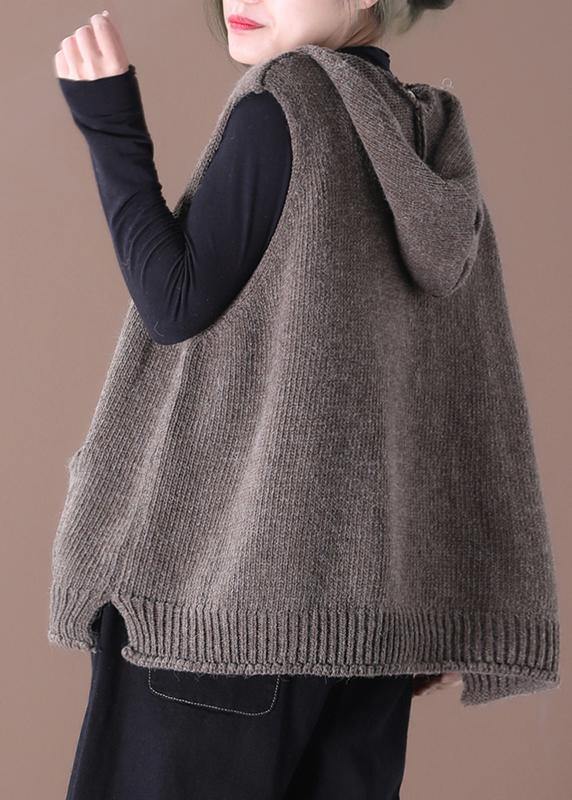Loose Large Size Literary Hooded Knit Waistcoat Sweater Coat