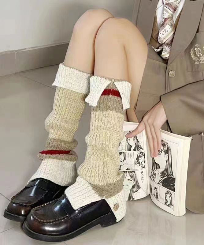 Spring And Autumn Knitted Button Contrast Open Pile Socks