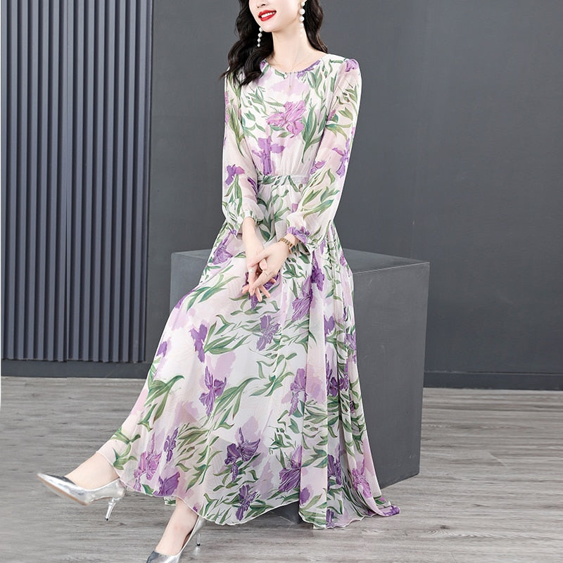 2023 New Mulberry Silk Satin Dress Long Sleeve