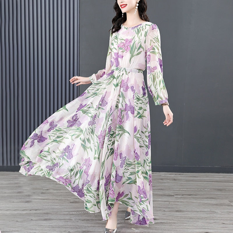 2023 New Mulberry Silk Satin Dress Long Sleeve