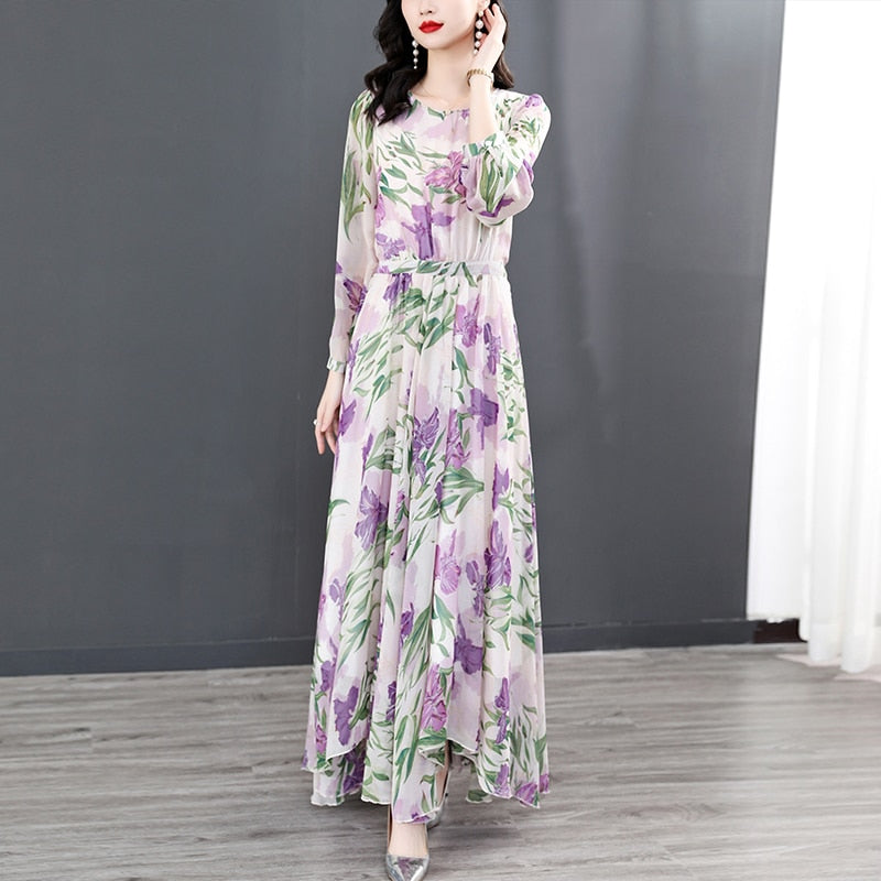 2023 New Mulberry Silk Satin Dress Long Sleeve