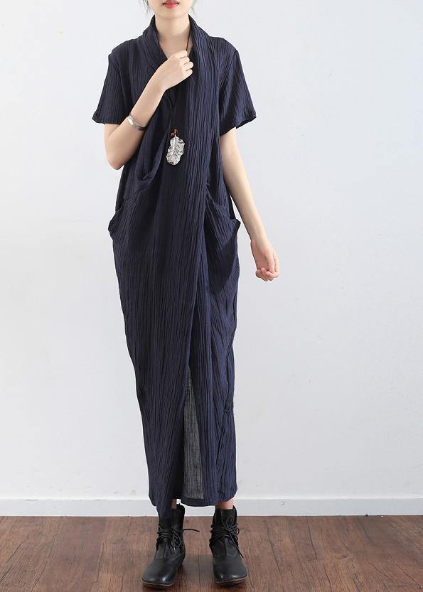 Spring And Summer New Black Linen Vintage V-neck Robe - Omychic