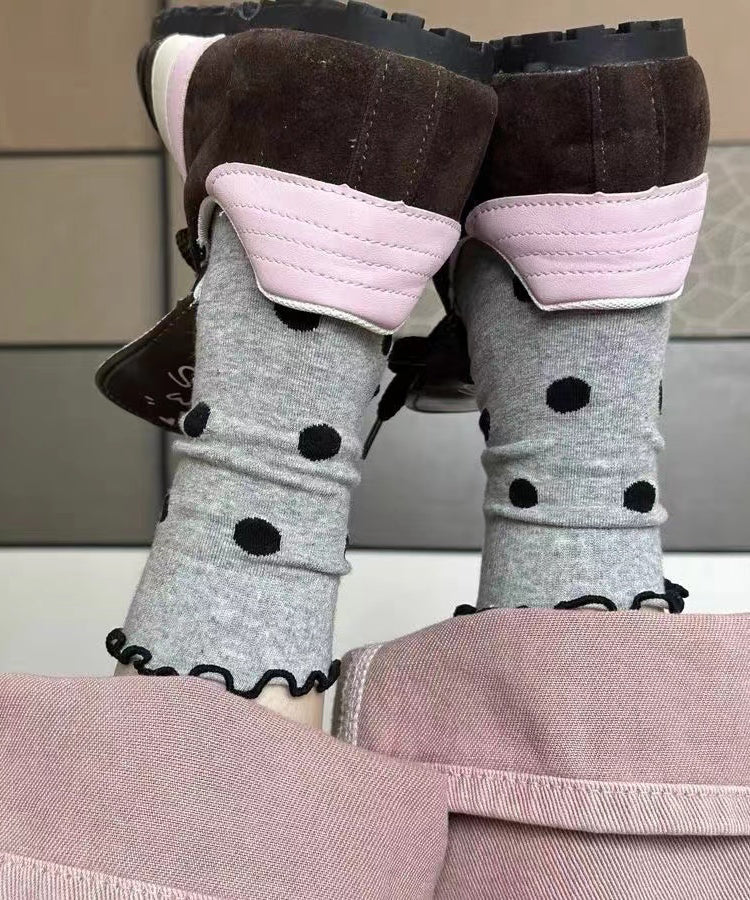Spring Cute Dot Ruffles Cotton Breathable Mid length Socks