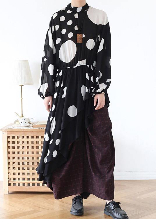 Spring Summer Black And White Dot Irregular Chiffon Women Top - Omychic