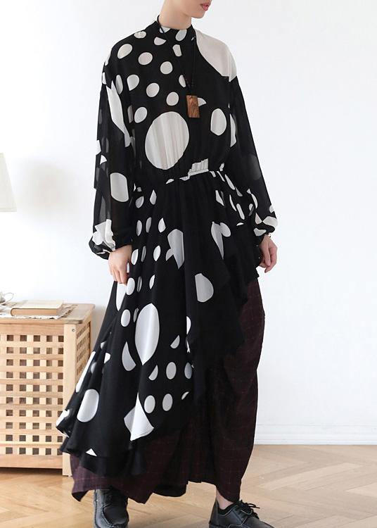 Spring Summer Black And White Dot Irregular Chiffon Women Top - Omychic