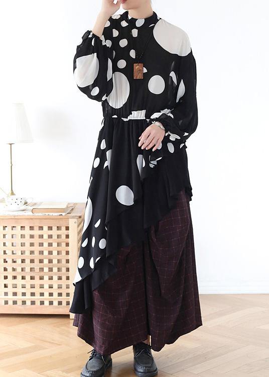 Spring Summer Black And White Dot Irregular Chiffon Women Top - Omychic