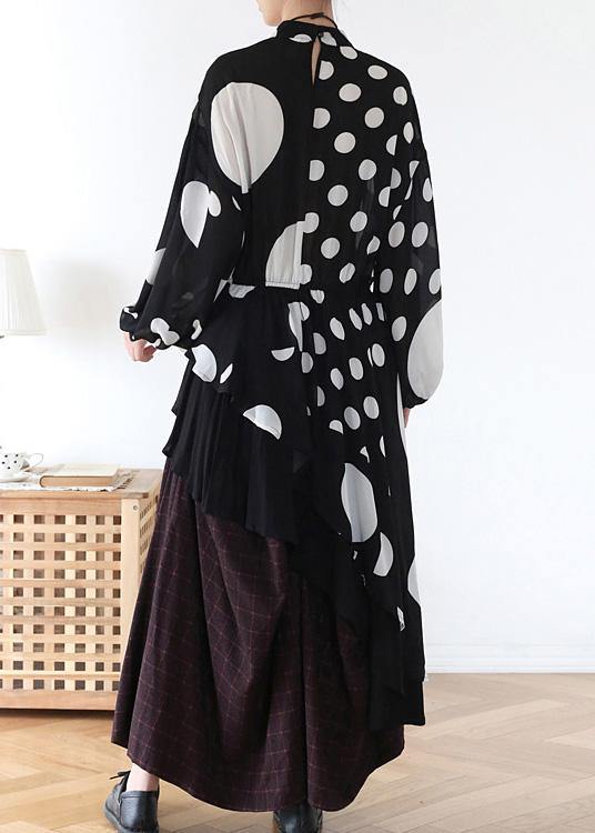 Spring Summer Black And White Dot Irregular Chiffon Women Top - Omychic