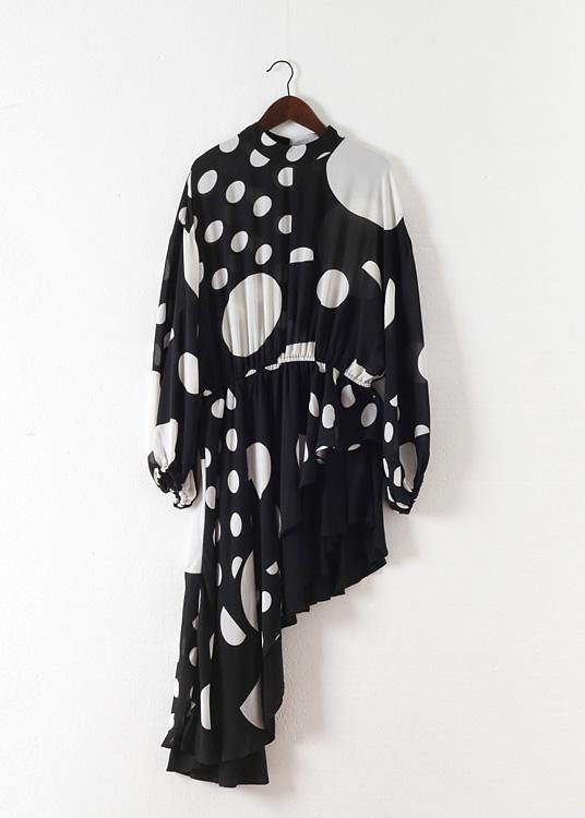 Spring Summer Black And White Dot Irregular Chiffon Women Top - Omychic