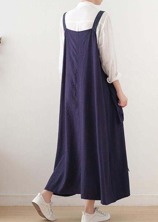 Spring Summer Cotton Skirt Blue Loose Large Sleeveless Dress - Omychic