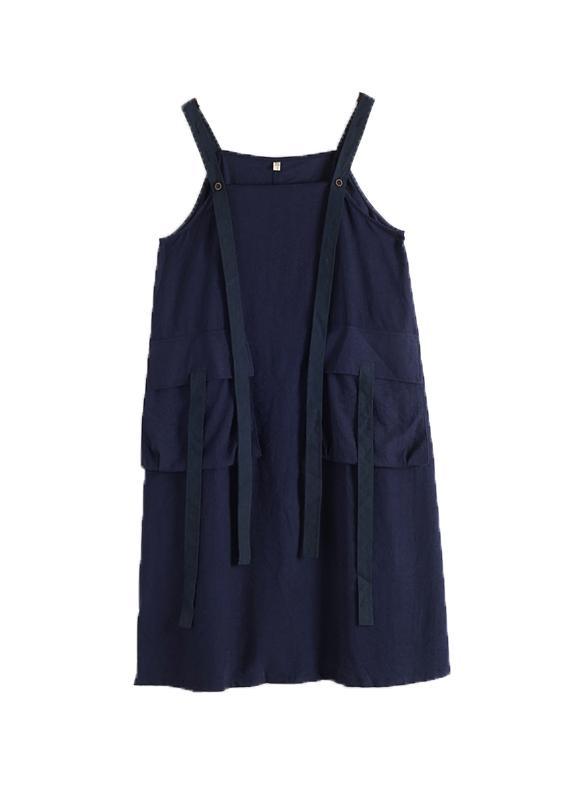 Spring Summer Cotton Skirt Blue Loose Large Sleeveless Dress - Omychic