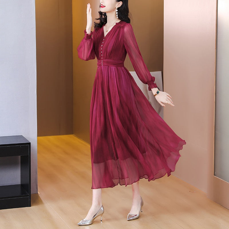 Vintage Elegant Chic Ruffled Midi Dress