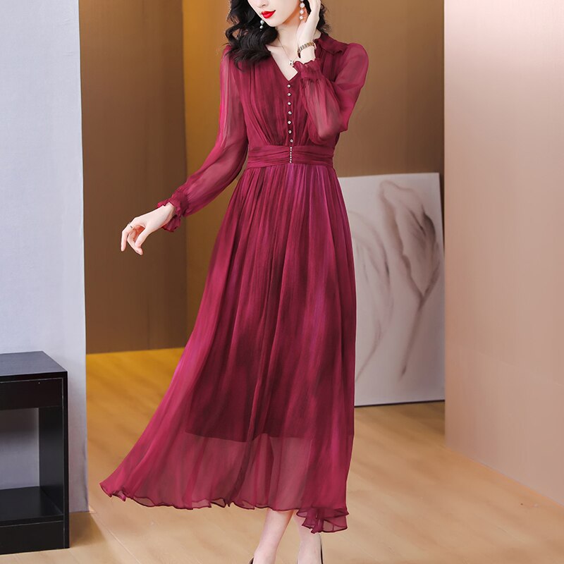 Vintage Elegant Chic Ruffled Midi Dress