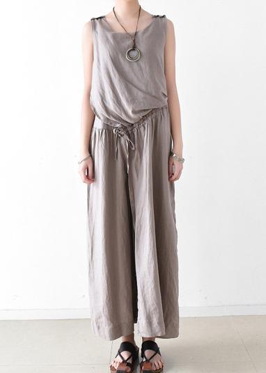 Spring Women Cotton Hemp Loose Wide Leg Jumpsuit Casual Pants - Omychic