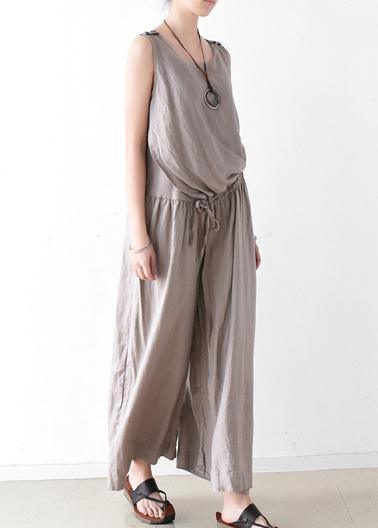 Spring Women Cotton Hemp Loose Wide Leg Jumpsuit Casual Pants - Omychic