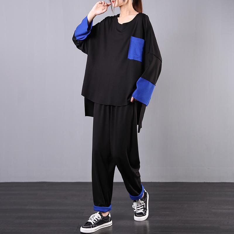 Spring loose large size black fight blue was thin casual suit - Omychic