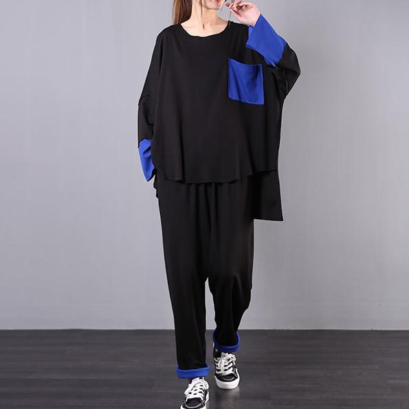 Spring loose large size black fight blue was thin casual suit - Omychic